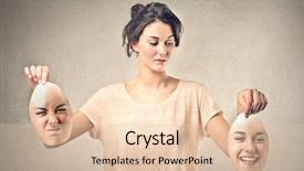  Presentation with masks - Presentation theme consisting of positive negative - beautiful girl holds two masks background and a lemonade colored foreground