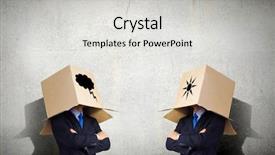  Presentation with boxes - Theme consisting of positive negative - unrecognizable business people with carton background and a light gray colored foreground