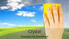  Presentation with pregnant woman cleaning - Cool new slide deck with positive negative - woman hand cleaning the window backdrop and a yellow colored foreground