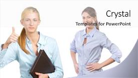  Presentation with business team join hands white - Presentation theme featuring positive office environment - female business team isolated background and a  colored foreground