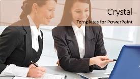  Presentation with confident - Colorful PPT layouts enhanced with positive office environment - two confident business ladies backdrop and a  colored foreground