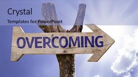  Presentation with overcoming - Slides having positive psychology - overcoming wooden sign background and a light blue colored foreground