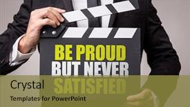  Presentation with never give up - Beautiful theme featuring positive psychology strengths - be proud but never satisfied backdrop and a gold colored foreground