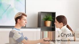  Presentation with working - Presentation design consisting of positive psychotherapy - young female psychologist working background and a coral colored foreground