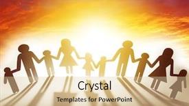  Presentation with family holding hands - Audience pleasing slide deck consisting of positive relationships - family paper chain cutout holding backdrop and a  colored foreground