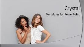  Presentation with full length portrait two men women brown sweater - Slide set consisting of positive relationships - portrait of two happy young background and a light gray colored foreground