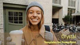  Presentation with bike - Presentation with positive-smiling-blonde-woman-wearing background and a tawny brown colored foreground