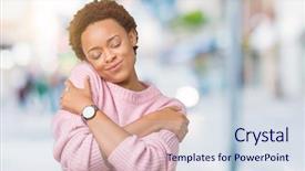  Presentation with african woman - Audience pleasing PPT theme consisting of positive smiling confident self love backdrop and a sky blue colored foreground