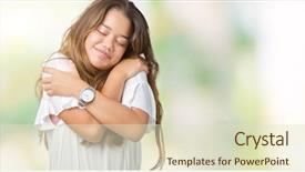  Presentation with confident love - Amazing PPT theme having positive smiling confident self backdrop and a soft green colored foreground