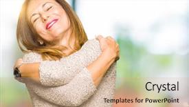  Presentation with self love - Presentation design with positive smiling confident self background and a  colored foreground