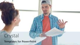  Presentation with class - PPT layouts enhanced with positive-students-discussing-papers background and a light blue colored foreground