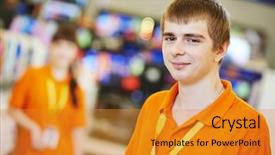  Presentation with unemployed team - Amazing presentation having positive team of shop assistants backdrop and a gold colored foreground