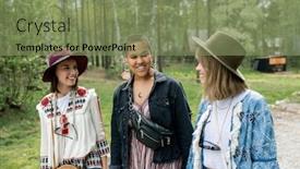  Presentation with campsite - Presentation design featuring positive-young-interracial-women background and a violet colored foreground