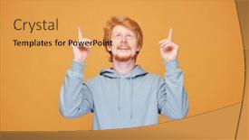  Presentation with promotion - Presentation consisting of positive-young-redhead-man background and a yellow colored foreground