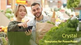  Presentation with purchasing - Colorful presentation theme enhanced with positive-young-woman-using-smartphone backdrop and a tawny brown colored foreground