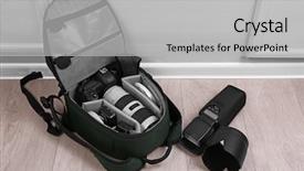  Presentation with equipment - Slides having possessions - photographer's equipment on the floor background and a light gray colored foreground