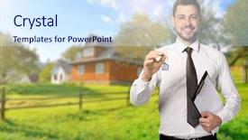  Presentation with for real estate - Presentation design enhanced with possessions - real estate agent holding key background and a sky blue colored foreground