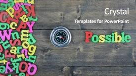  Presentation with possible - Colorful theme enhanced with possible word on wooden table backdrop and a gray colored foreground