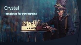  Presentation with steampunk - PPT theme having post apocalypse - portrait of a steampunk man background and a ocean colored foreground