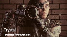  Presentation with steampunk - Presentation theme featuring post apocalypse - portrait of a steampunk man background and a wine colored foreground