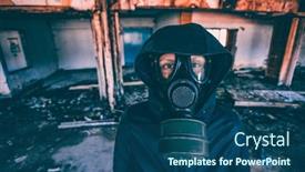  Presentation with gas - Beautiful PPT theme featuring post-apocalyptic-survivor-in-gas backdrop and a ocean colored foreground