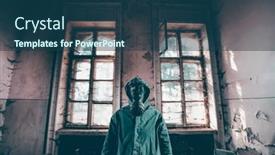  Presentation with gas - Colorful slide set enhanced with post-apocalyptic-survivor-in-gas backdrop and a ocean colored foreground