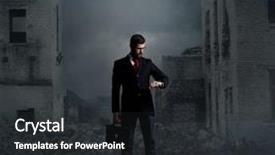  Presentation with businessman standing on mountain top - PPT layouts featuring post apocalyptique - businessman standing over apocalyptic background background and a dark gray colored foreground