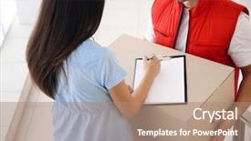  Presentation with labor and delivery - Slide deck consisting of post box - woman signing receipt of delivery background and a coral colored foreground