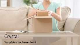  Presentation with mobil home park - Cool new presentation with customers event - woman with parcel at home backdrop and a mint green colored foreground