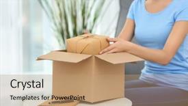  Presentation with india festival - Audience pleasing PPT layouts consisting of festival lights india - woman with parcel at home backdrop and a coral colored foreground