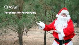  Presentation with tree farm - Slide deck having post inspection - santa claus inspects his christmas background and a tawny brown colored foreground