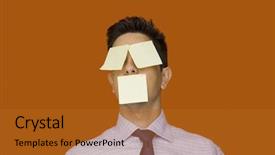  Presentation with forget - Theme consisting of post-it face businessman he will never forget background and a gold colored foreground