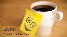  Presentation with note - Cool new PPT theme with postit - drawn smiley face backdrop and a gold colored foreground