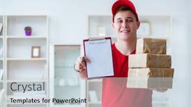  Presentation with post industrial - Theme with post-man-delivering-a-parcel background and a lemonade colored foreground