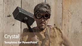  Presentation with steampunk - PPT theme enhanced with post medieval - steampunk man wearing glasses background and a violet colored foreground