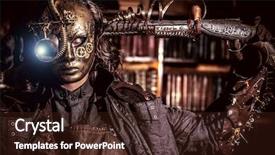  Presentation with steampunk - Audience pleasing presentation design consisting of post medieval - steampunk man wearing mask backdrop and a wine colored foreground