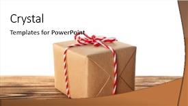  Presentation with gift - Colorful slides enhanced with post modern design - parcel gift box on wooden backdrop and a white colored foreground