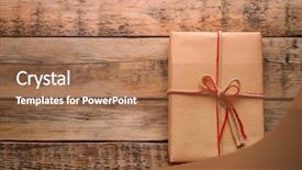  Presentation with gift - Beautiful theme featuring post modern design - parcel gift box on wooden backdrop and a coral colored foreground