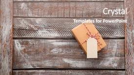  Presentation with an open gift box - Amazing slide deck having post modern design - parcel gift box on wooden backdrop and a  colored foreground