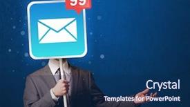  Presentation with square - Colorful presentation theme enhanced with post modern design - smart businessman holding square sign backdrop and a navy blue colored foreground