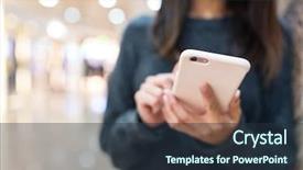  Presentation with phone - Presentation design with post modern design - woman touch on the mobile background and a tawny brown colored foreground