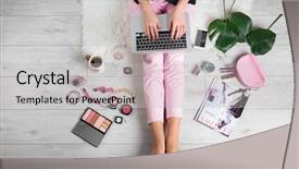  Presentation with blogger - Beautiful PPT theme featuring post modern design - young beauty blogger using her backdrop and a light gray colored foreground