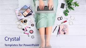  Presentation with blogger - Slides with post modern design - young beauty blogger using her background and a sky blue colored foreground