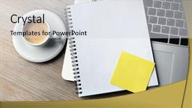  Presentation with notebook paper - Beautiful PPT theme featuring post note - empty yellow adhesive paper notebook backdrop and a sky blue colored foreground