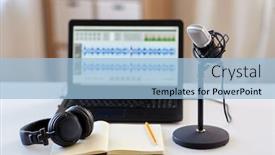  Presentation with home office - Presentation theme enhanced with post-production-and-technology-concept background and a light blue colored foreground