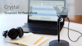  Presentation with home office - Cool new PPT theme with post-production-and-technology-concept backdrop and a sky blue colored foreground