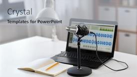  Presentation with home office - PPT theme with post-production-and-technology-concept background and a light gray colored foreground