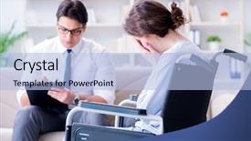  Presentation with patient and privacy - Presentation theme with post traumatic stress - patient visiting psychotherapist to deal background and a  colored foreground