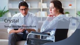  Presentation with patient and confidential - Beautiful slide set featuring post traumatic stress - patient visiting psychotherapist to deal backdrop and a  colored foreground