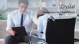  Presentation with patient monitoring - Presentation theme featuring post traumatic stress - patient visiting psychotherapist to deal background and a  colored foreground